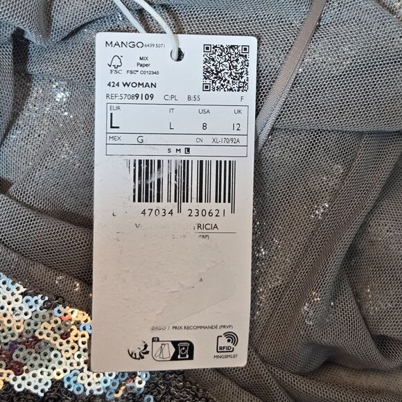 Mango Halterneck Sequin Midi Dress Silver Keyhole Cocktail Event Prom NWT - Picture 15 of 16